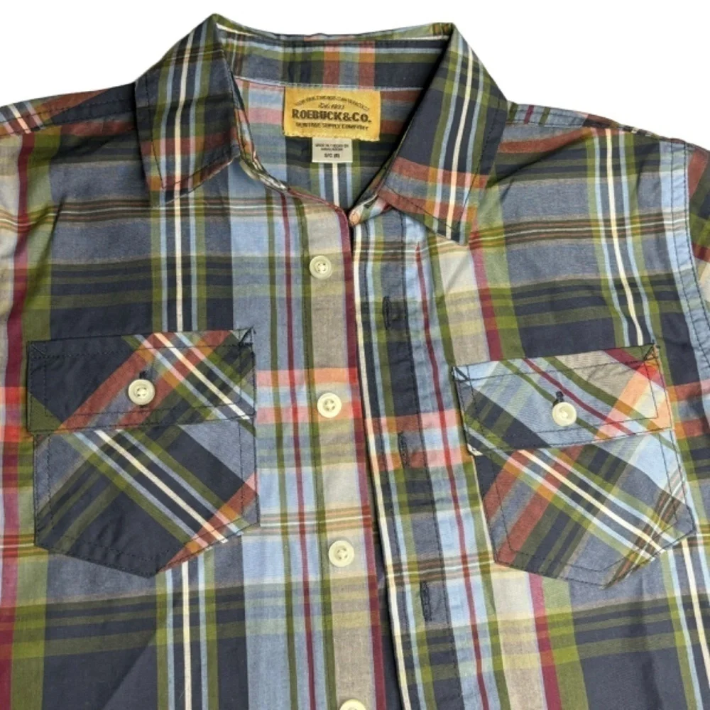 Roebuck & Co‎ Boys Tops Sz Small Plaid Short Sleeve Button Down and T Shirt Set